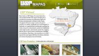 Universidade de São Paulo - Site USP Mapas, mostrando a localização de todas unidades.